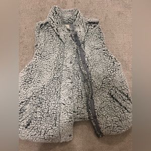 fuzzy puffer vest, bluish gray color